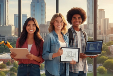 Three teenagers looking at the camera