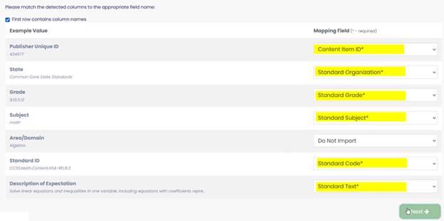 Match the detected columns