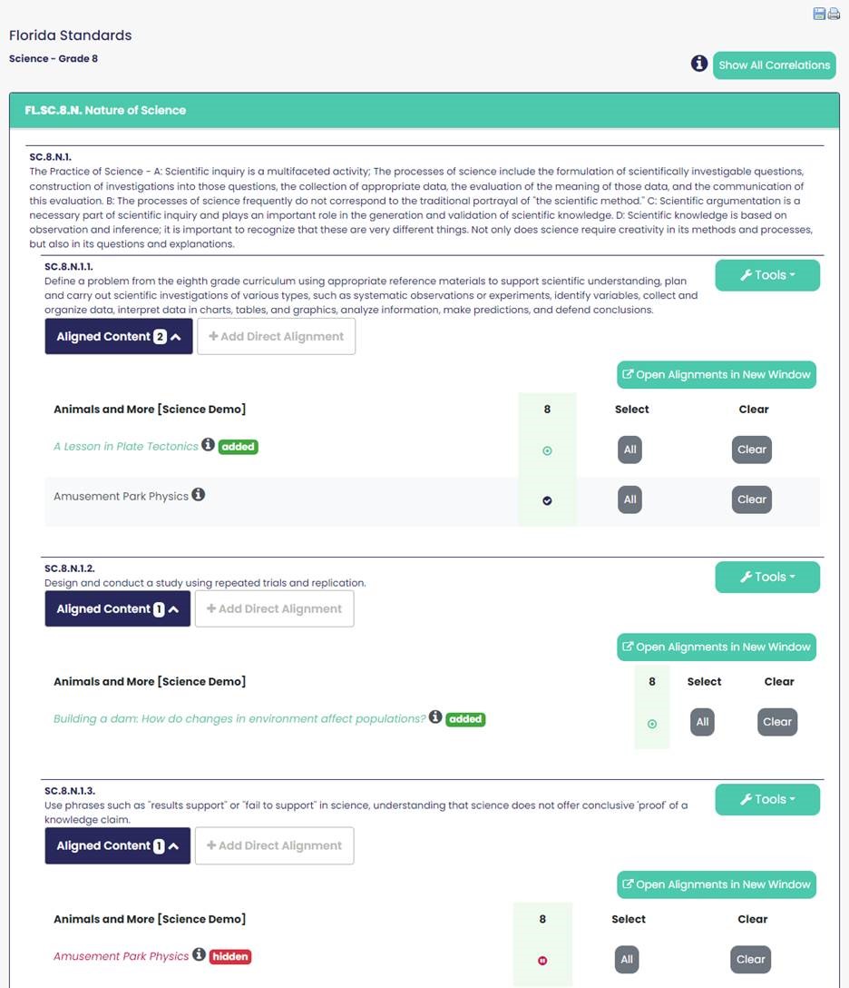 Viewing and Printing Direct Alignments